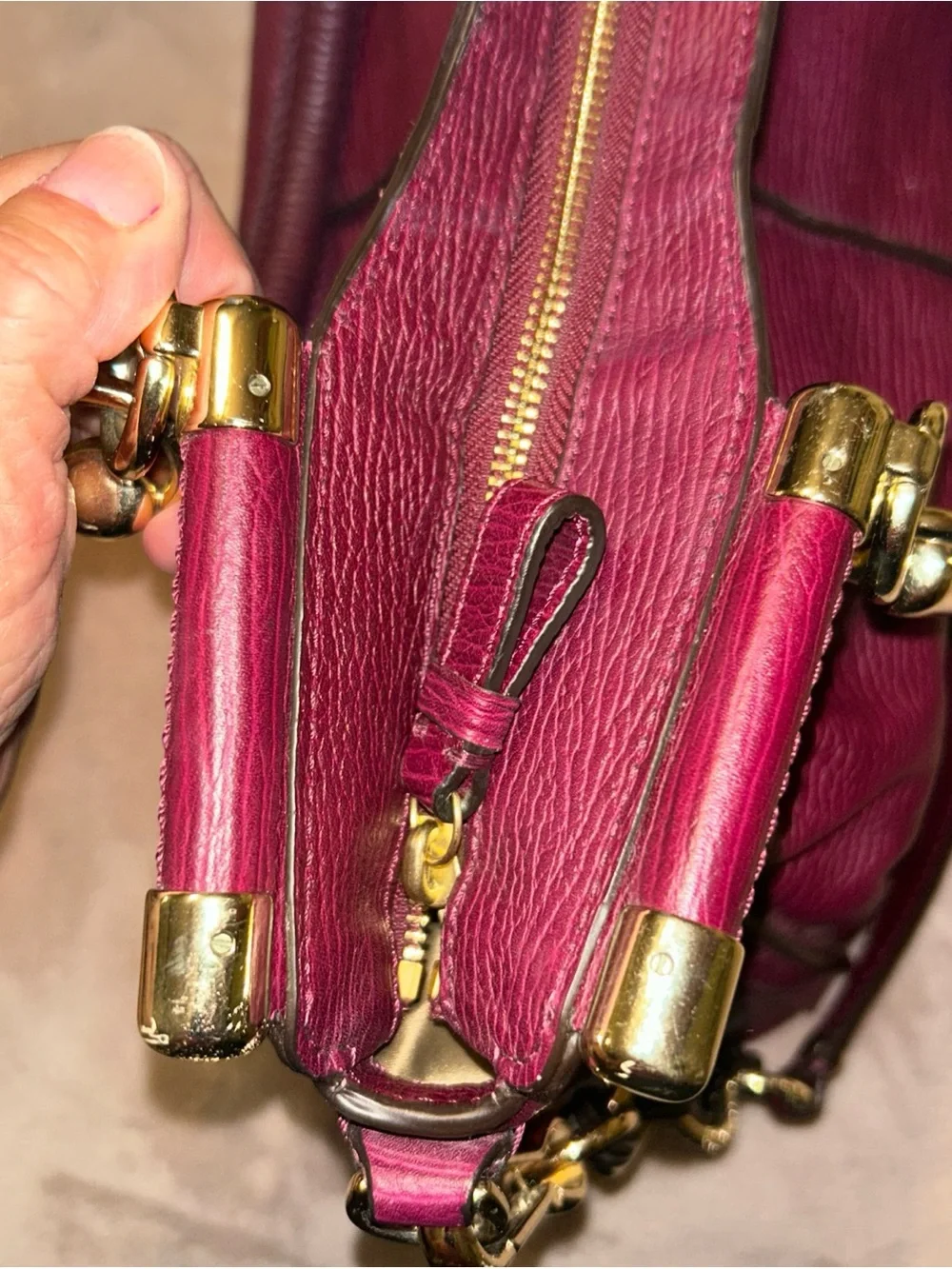 Coach Pebbled Leather Shoulder Bag in Berry with Gold Hardware